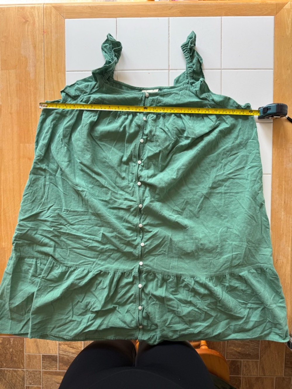 Universal Thread Green 100% Cotton Button Down Dress Sz 1X Boho Pockets Ruffle - Picture 8 of 11